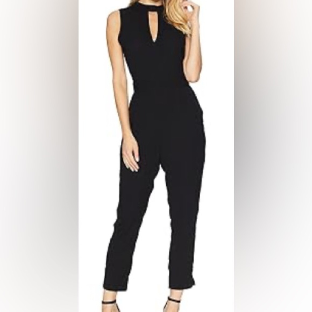 Bebe Sleek Black High Neck Jumpsuit with Keyhole Cutout